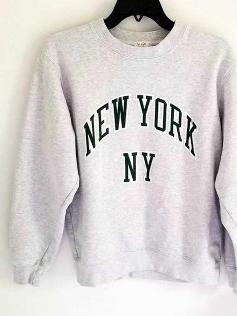 Brandy Melville Light Gray Sweatshirt with Dark Green "New York NY" Print